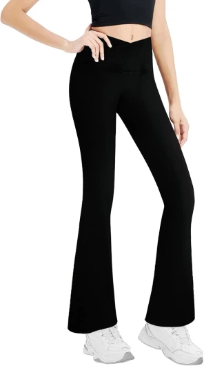 Girls’ Leggings Cross Flare Pants Black High Waist Soft Stretchy Full Length Yoga Bootcut Pants for Kids Teens Dance
