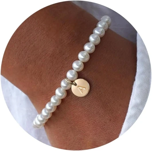 Pearl Initial Bracelet for Women - Dainty Gold Letter Pearl Beaded Bracelet Jewelry for Women, Bridesmaid Proposal Wedding Bride Party Bridal Shower Birthday Gift A’ Gold