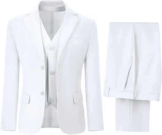 Boys’ Suits Formal Tuxedo Slim Fit Boys Suit Set for Wedding Outfit Teen Boy Dress Clothes 7 White 3 Piece
