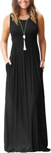 Women’s Loose Plain Maxi Dresses Casual Long Dresses with Pockets Medium 00 Black
