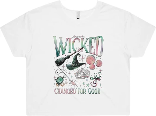 Wicked Change for Good Womens Summer Crop Tops Cool Vintage Relaxed Fit White