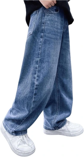 Boy’s Straight Leg Basic Jeans Loose Casual Denim Pants with Pockets Streetwear