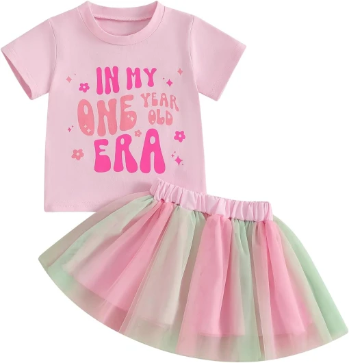 Baby Girl First Birthday Outfit In My One Year Old Era Shirt Tops and Tutu Skirts Set Baby My 1st Birthday Clothes
