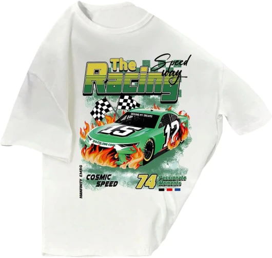 Boy’s Car Graphic Print Short Sleeve T-Shirt Soft Crew Neck Summer Tee Trendy Tops 11 Years White