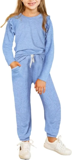 Girls Summer Outfits Cute T-Shirt and Shorts Set with Side Pockets Long Sleeve (4Y-5Y)S A Sky Blue