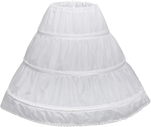 Girls’ 3 Hoops Petticoat Full Slip Flower Girl Crinoline Skirt 6-7 White