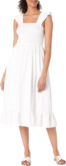 The Drop Women’s Kimi Ruffled Shoulder Smocked Midi Dress Medium White