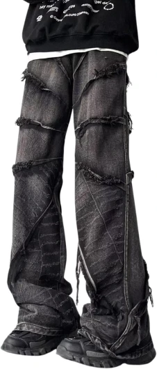 Men’s Baggy Jeans Y2k Hip Hop Pants Stacked Jeans for Women Mid Rise Fashion Grunge Streetwear Clothes Black