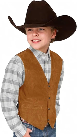 Retro Boys Cowboy Vest Suede Leather Costume Style Western Vest Vintage Waistcoat