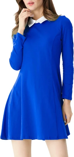 Women’s Long Sleeve Fall Dresses 2024 Casual Peter Pan Collar A Line Fit and Flare Skater Goth Dress