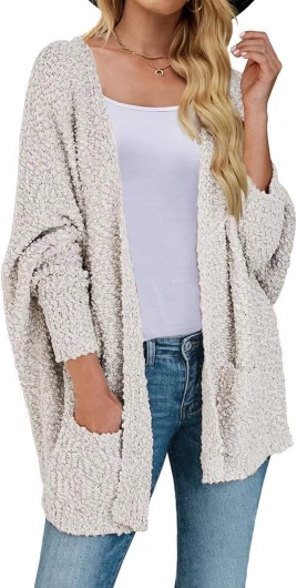 Women’s 2025 Winter Fuzzy Popcorn Batwing Sleeve Cardigan Knit Oversized Sherpa Sweater Coat