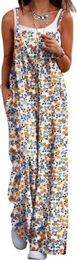 Women’s Summer Boho Casual Jumpsuits Wide Leg Overalls Floral Print Baggy Rompers with Pockets PZZCR X-Large Floral 377