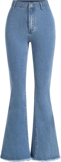 Girl’s Raw Hem Flare Jeans Long Bell Bottom Wide Leg Denim Pants with Pockets