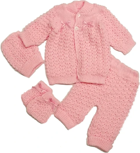 Fashion Cute Newborn Baby Boy’s Girl’s Unisex Warm Winter 4 Pieces Crochet Set One Size Pink