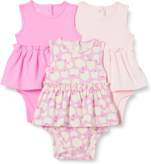 Baby Girls’ Sleeveless Bodysuit Dress, Pack of 3 Newborn Pink/Apples
