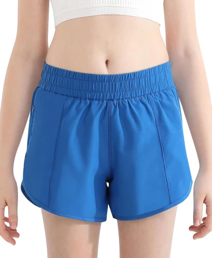 Girl’s Athletic Shorts with Liner Zipper Pockets Quick Dry Running Shorts Sports Active Shorts for Teen Girls Blue Large