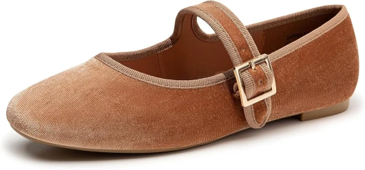 Women’s Ballet Flats,Square Toe Velvet Mary Jane Shoes Women,Comfortable Dress Shoes for Women Dressy 7.5 Brown Velvet