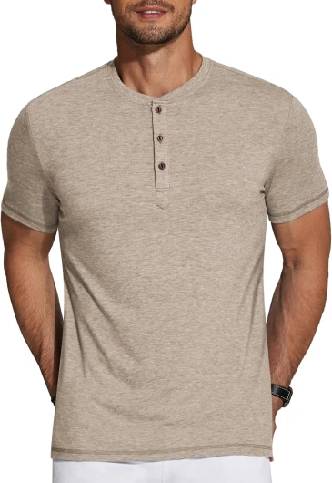 Men’s Henley Shirts Short Sleeve Casual Basic Tee Summer Button Henley Soild T Shirts