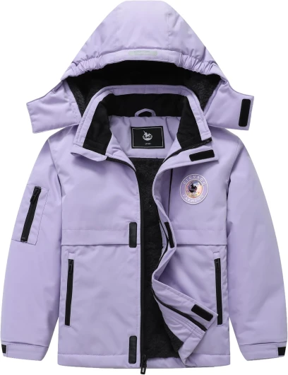 Girl’s Ski Jacket Winter Outdoor Warm Snow Coat Kid’s Snowboarding Windproof Jacket with Hood Purple05 11-12
