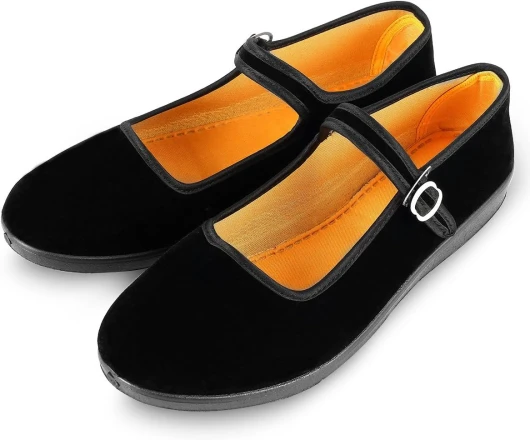 Women’s Velvet Mary Jane Shoes Black Cottton Old Beijing Cloth Flats Yoga Exercise Dance Shoes 6.5