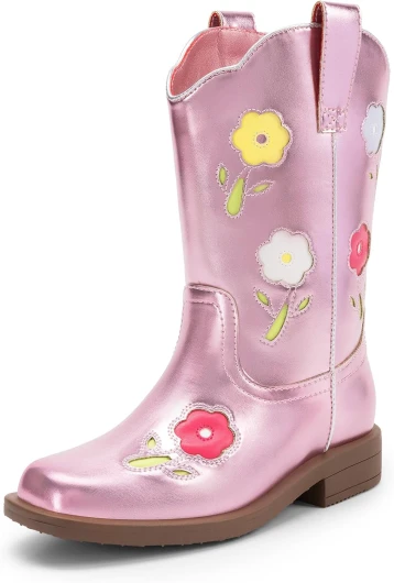 Girls Cowgirl Boots Kids Mid Calf Western Boots Riding Shoes for Toddler/Little Kid/Big Kid 9 Toddler Pink