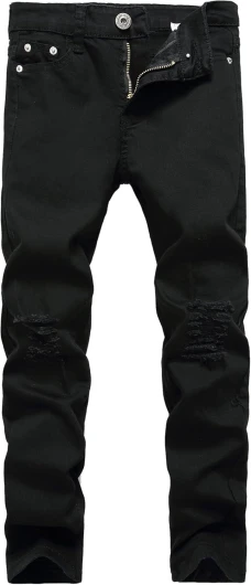 Boy’s Skinny Fit Ripped Destroyed Distressed Stretch Slim Jeans Pants 12 Black