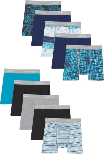 Boys’ and Toddler Comfort Flex and ComfortSoft Boxer Briefs, Multipack Medium Solids/Prints Assorted - 10 Pack 10