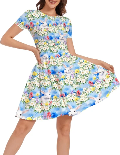 Heart Dress Women Valentines Love Day Outfits Short Sleeve Trendy Swing Dresses