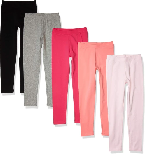 Girls and Toddlers’ Leggings, Multipacks 5 Black/Grey Heather/Light Pink/Peach/Red Medium