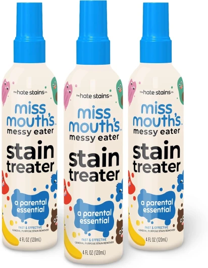 Miss Mouth’s Messy Eater Stain Treater Spray - 4oz 3 Pack Stain Remover - Newborn & Baby Essentials - No Dry Cleaning Food, Grease, Coffee Off Laundry, Underwear, Fabric