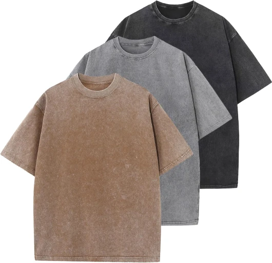 Men’s Cotton T-Shirts Oversized Unisex Short Sleeves Casual Loose Wash Solid Basic Tee Tops X-Large A-coffee+grey+black