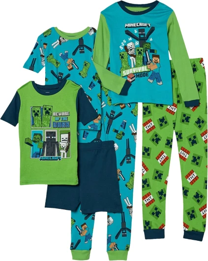 Minecraft Boys’ 6-Piece Snug-fit Cotton Pajama Set, Soft & Cute for Kids 8 Blue