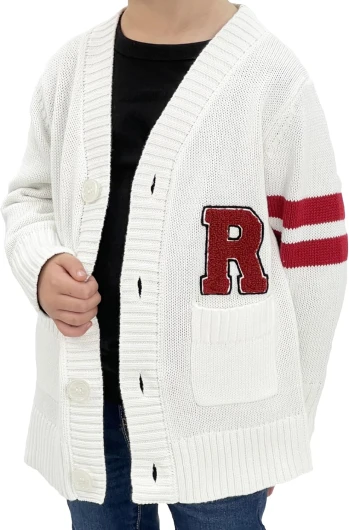 Hip Hop 50’s Shop Boys 1950s Retro Knit Varsity Letterman Cardigan Sweater for Kids and Toddlers 12 Years White “R”