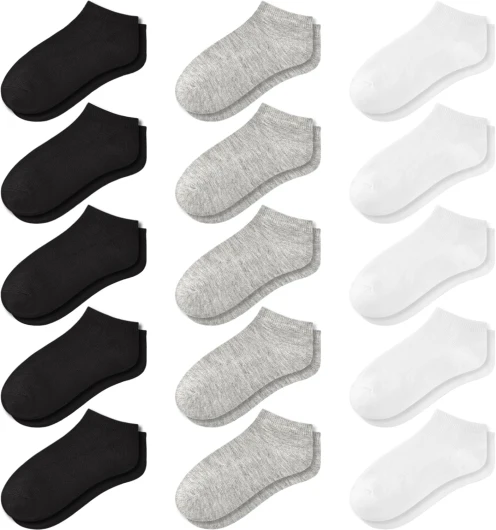 Kids’ Low Cut Socks: 15-Pair Packs - Ankle Socks, Casual, Comfortable No Show Socks for Boys Girls Aged 1-13