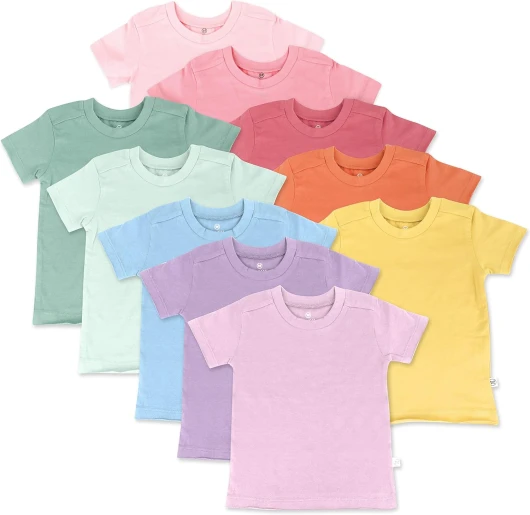 10-Pack Short Sleeve T-shirts 100% Organic Cotton Baby, Toddler, Little Kids, Boys, Girls, Unisex 2T Rainbow Gems Pinks 10
