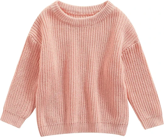 Baby Girl Boy Knit Sweater Blouse Pullover Sweatshirt Warm Crewneck Long Sleeve Tops for Infant Toddler A-pink 9-12 Months