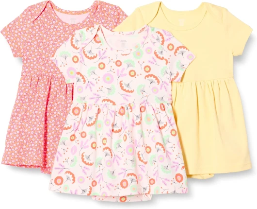 Baby Girls’ Short Sleeve Bodysuit Dress, Pack of 3