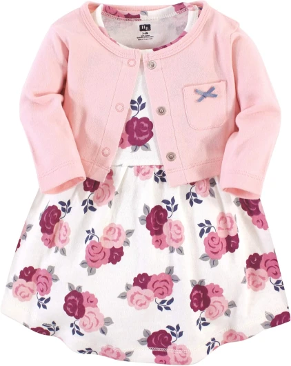Baby Girls’ Cotton Dress and Cardigan Set 3-6 Months Blush Floral