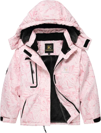 Girl’s Ski Jacket Winter Warm Thick Snow Coat Windproof Kids Outdoor Hooded Jackets 14-16 Maple Pink