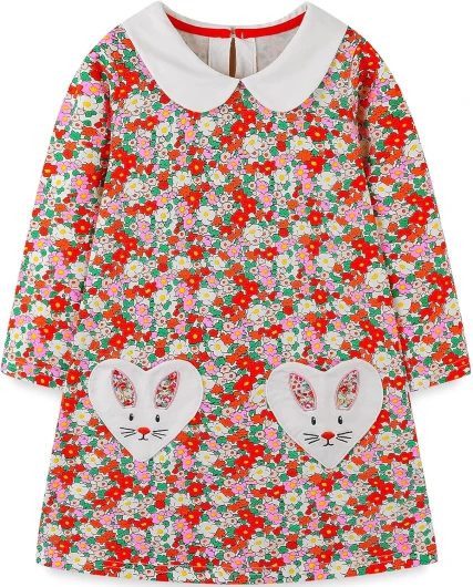 Toddler Girl’s Long Sleeve Dresses 2-7Y 3T Bunny