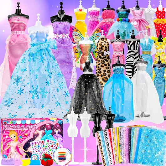 MGparty 800+ Pcs Fashion Designer Kit for Girls with 4 Mannequins Sewing Kit DIY Arts and Crafts for Kid Girls Birthday Gifts Valentine’s Day Gifts for Teen Age 6 7 8 9 10 11 12+