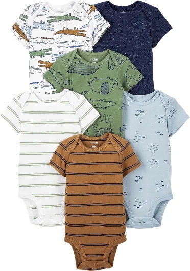 Simple Joys by Carter’s baby-boys 6-pack Short-sleeve Bodysuit 0-3 Months Multicolor/Alligator/Forest Animals/Stripe