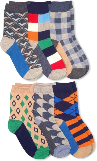 Boys’ Little Fun Colorful Dress Crew Socks 6 Pair Pack Medium Multi