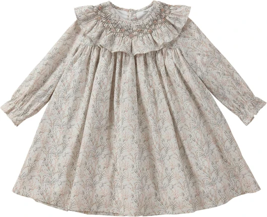 Baby Girls Long Sleeve Smocking Clothing Toddler Fall Floral Smocked Dress Vintage Dresses for Christmas Birthday Holiday